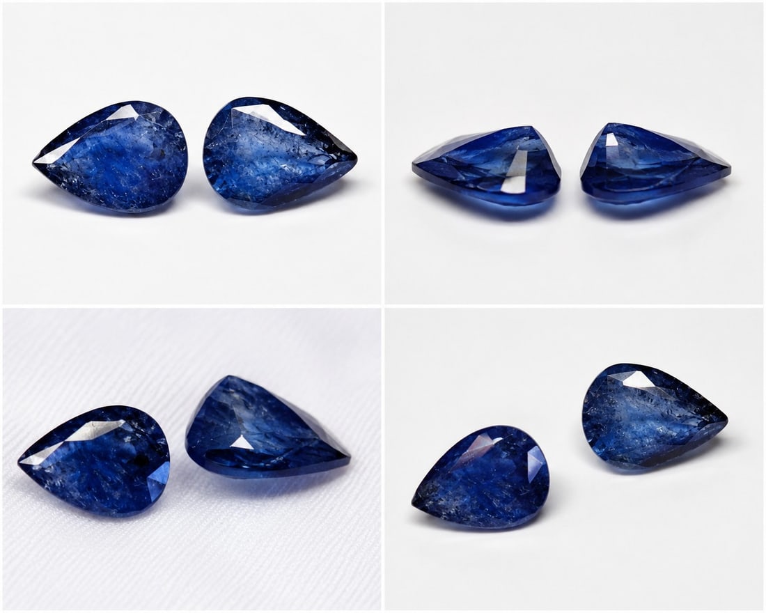 Pair of Natural Sapphires 2.44ct Pear Cut 8×6mm Loose Gemstones: Title: Pair of Natural Sapphires 2.44ct Pear Cut 8×6mm Loose Gemstones Description: Beautiful matched pair of natural sapphires weighing a combined 2.44 carats, expertly cut in elegant pear