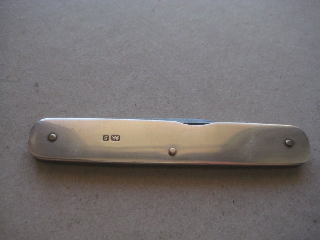 George V Silver Hafted Twin Steel Bladed Folding Penknife - 8