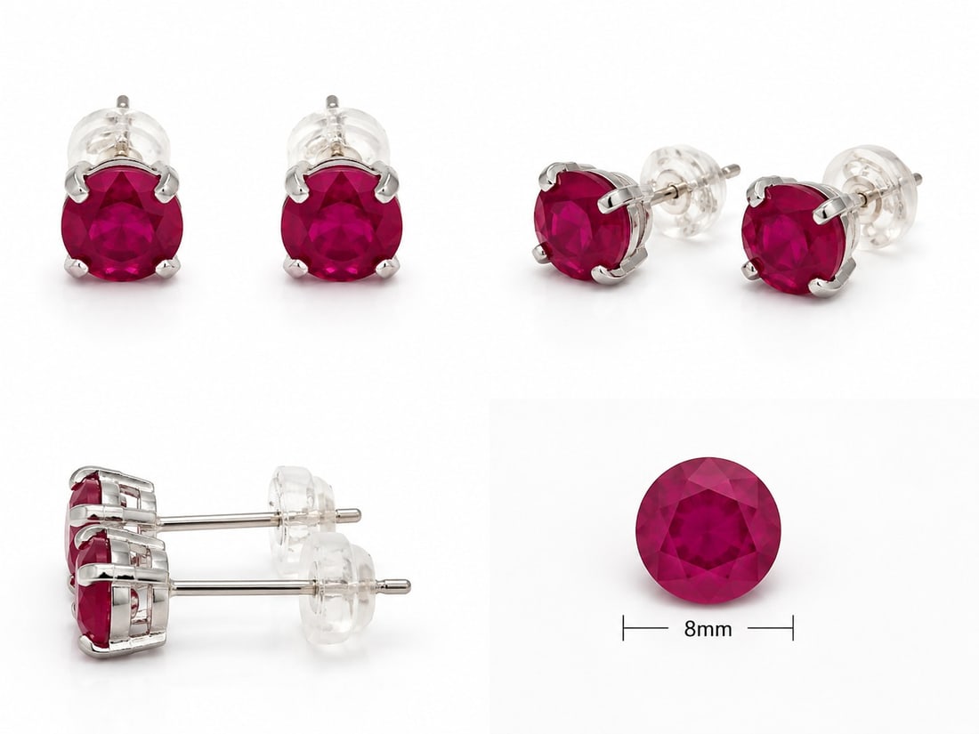 Ruby Corundum Stud Earrings 8mm – Sterling Silver 925 Classic Solitaire Earrings (1 of 1)