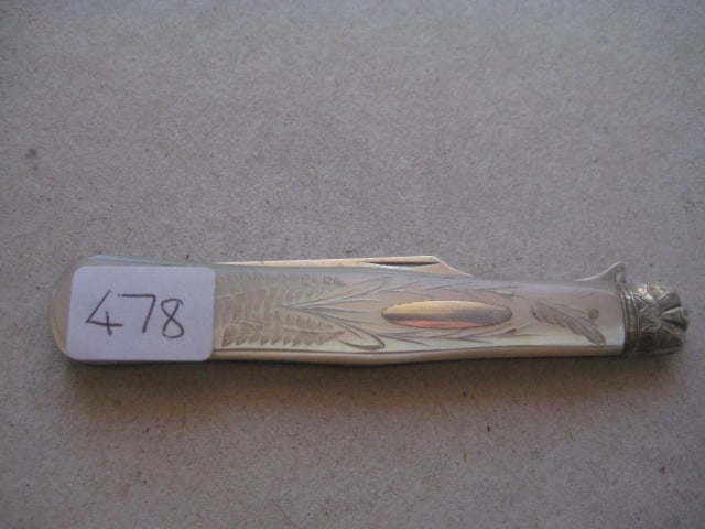 Victorian Mother of Pearl Hafted Silver Bladed Folding Fruit Fork - 9