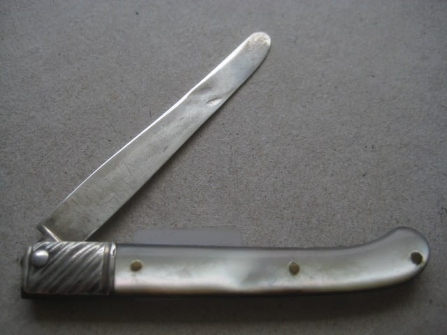 Rare George III Mother of Pearl Hafted Silver Bladed Folding Fruit Knife - 2
