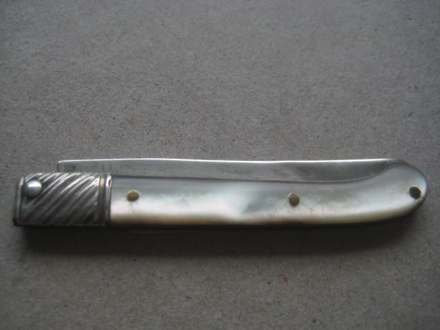Rare George III Mother of Pearl Hafted Silver Bladed Folding Fruit Knife - 9