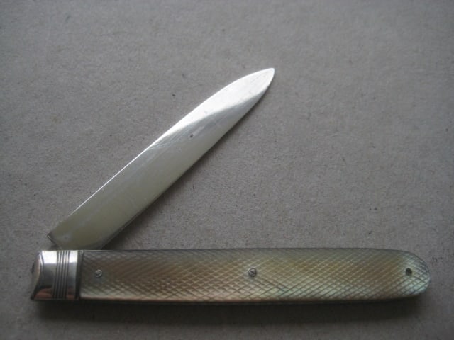 George III Mother of Pearl Hafted Silver Bladed Folding Fruit Knife - 2