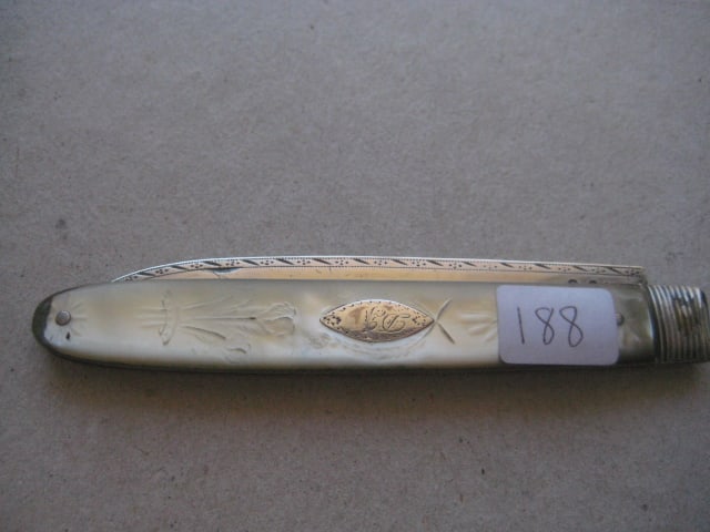 Rare George III Double Duty Marked Silver Bladed Folding Fruit Knife - 12