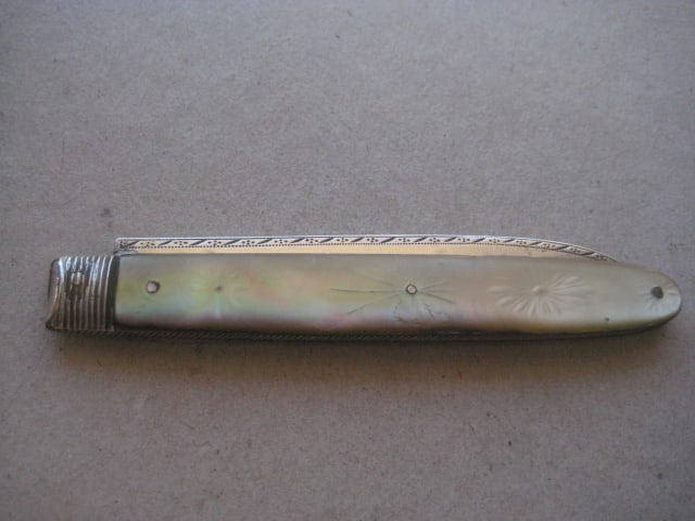 Rare George III Double Duty Marked Silver Bladed Folding Fruit Knife - 13