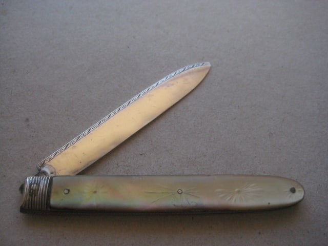 Rare George III Double Duty Marked Silver Bladed Folding Fruit Knife - 2