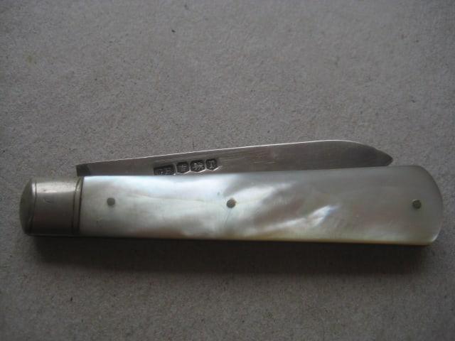 George V Mother of Pearl Hafted Silver Bladed Folding Fruit Knife - 9