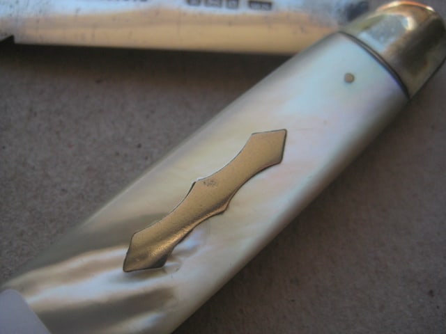 Rare Edwardian Mother of Pearl Hafted Saw Silver Bladed Folding Fruit Knife - 4