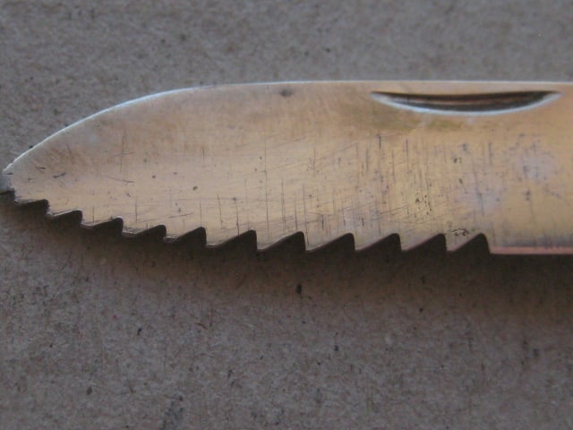 Rare Edwardian Mother of Pearl Hafted Saw Silver Bladed Folding Fruit Knife - 7