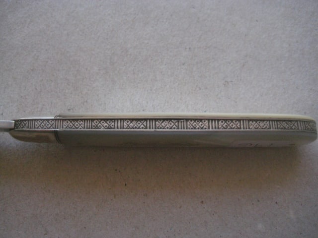 Rare Edwardian Mother of Pearl Hafted Saw Silver Bladed Folding Fruit Knife - 9