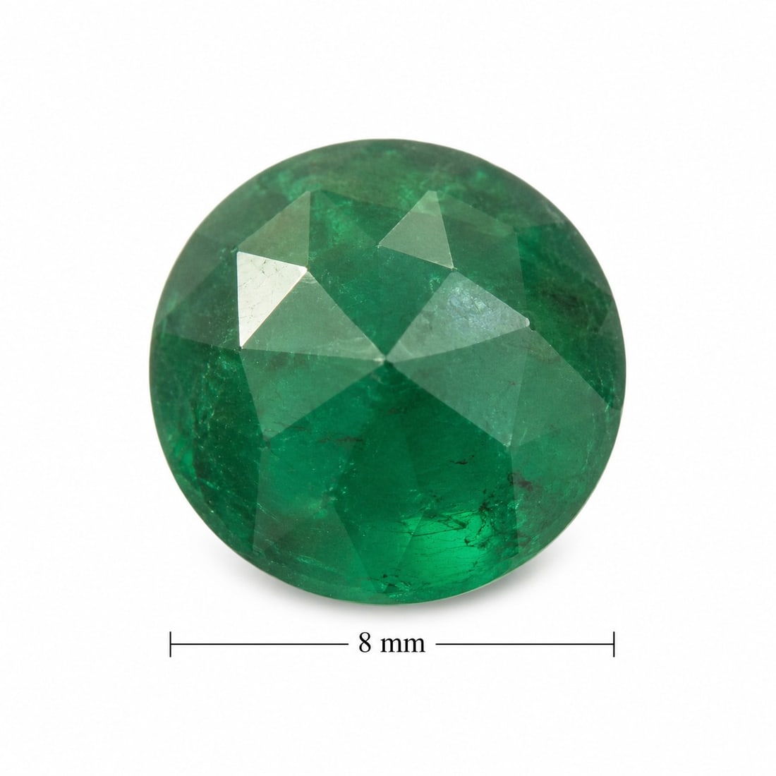 Natural Emerald Round Rose Cut 8 mm: Title: Natural Emerald Round Rose Cut 8 mm Description: Beautiful natural emerald in a classic round Rose Cut, measuring 8 mm. The gently domed surface and elegant rose-cut faceting highlight