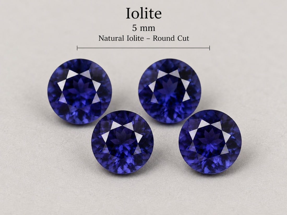 Lot of 4 Natural Iolite Gemstones – Round Cut 5 mm: Title: Lot of 4 Natural Iolite Gemstones – Round Cut 5 mm Description: Beautiful matching set of four natural iolite gemstones in a classic round faceted cut. Known for their captivating