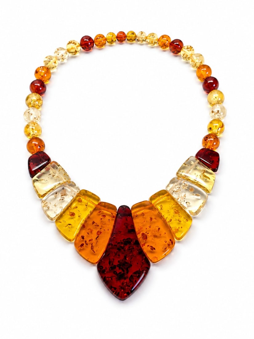 Natural Baltic Amber Statement Necklace – Multicolour Polished Amber Beads (1 of 1)