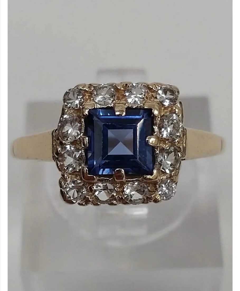 Vintage/ Antique 9ct Yellow Gold Ring Sapphire & Spinel Art Deco 2.30g - 3