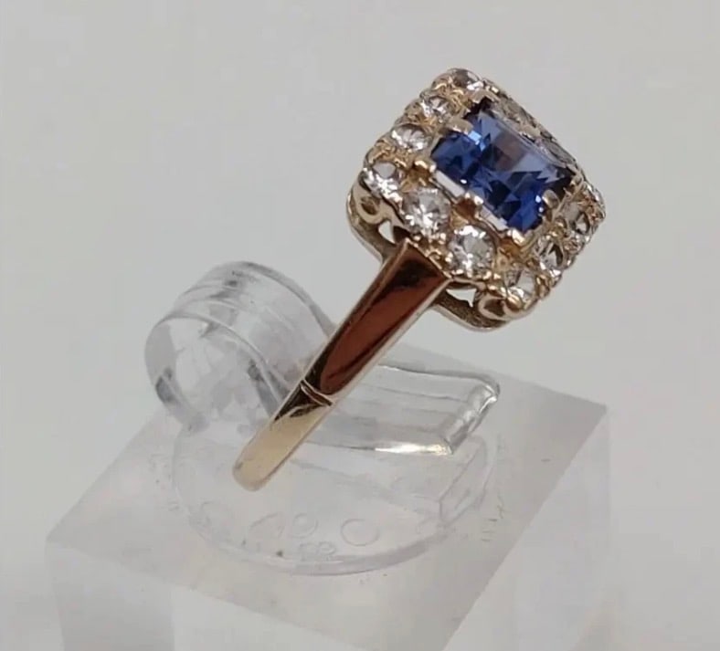Vintage/ Antique 9ct Yellow Gold Ring Sapphire & Spinel Art Deco 2.30g - 5