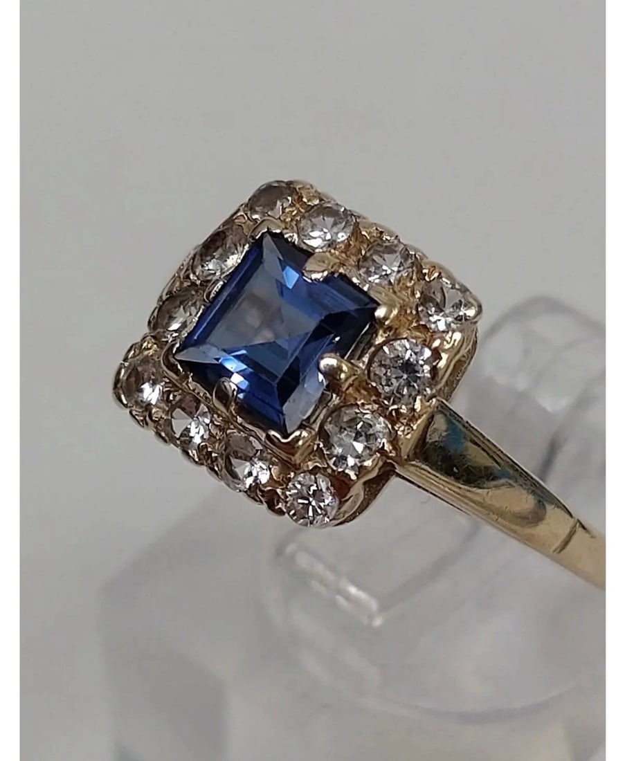 Vintage/ Antique 9ct Yellow Gold Ring Sapphire & Spinel Art Deco 2.30g - 6