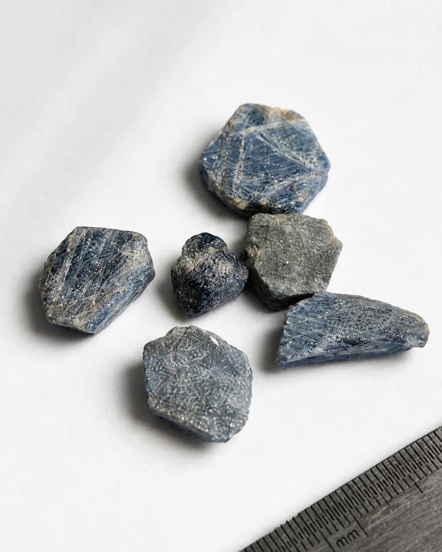 Lot of Natural Rough Blue Sapphire Crystals – 73 Carats Total: Title: Lot of Natural Rough Blue Sapphire Crystals – 73 Carats Total Description: Attractive lot of natural rough blue sapphire (corundum) crystals with a combined weight of 73 carats. 
