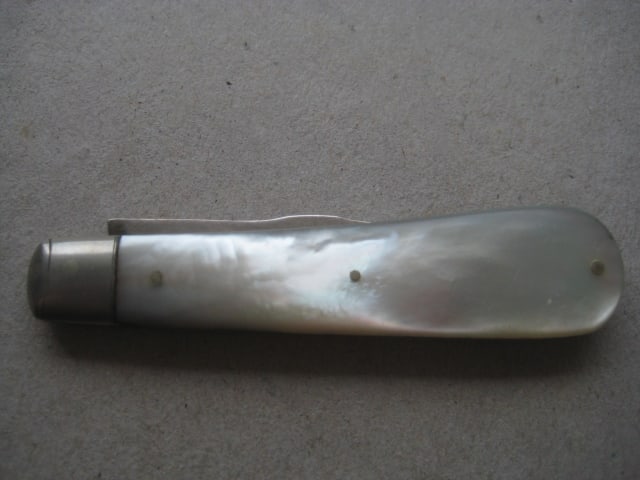 Rare George V Mother of Pearl Hafted Silver Orange Peeler Folding Fruit Knife - 9