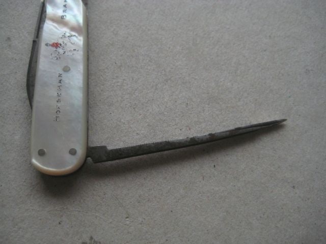 Victorian Horseman Brand Etched Mother of Pearl Hafted Multibladed Penknife - 6
