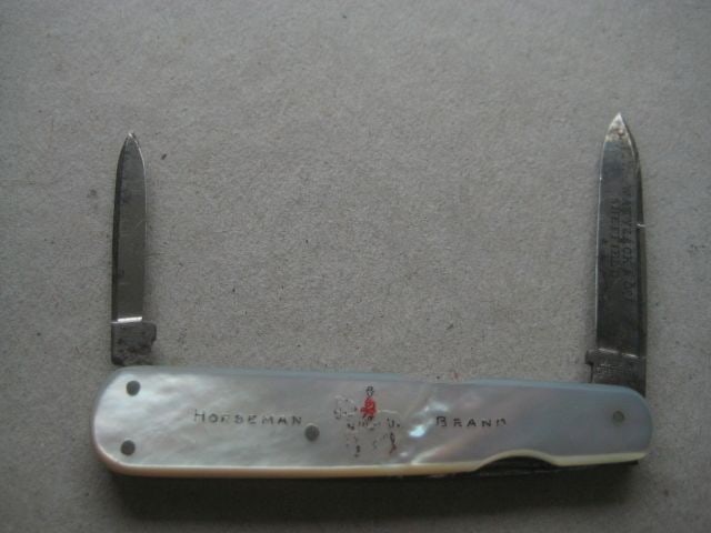 Victorian Horseman Brand Etched Mother of Pearl Hafted Multibladed Penknife - 7