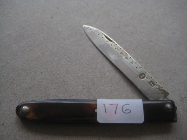 George III Silver Bladed Folding Fruit Knife: Title: George III Silver Bladed Folding Fruit Knife Description: George III Silver Bladed Folding Fruit Knife. The Blade has a bright-cut bordered edge to it. There