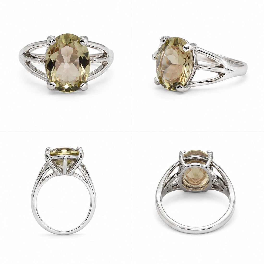 Natural Green Amethyst Ring 3.91 Ct – Silver Plated Statement Ring: Title: Natural Green Amethyst Ring 3.91 Ct – Silver Plated Statement Ring Description: Beautiful silver-plated ring featuring a natural 3.91-carat green amethyst gemstone. The oval