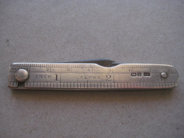 George V Silver Sided Extending Ruler Twin Steel Bladed Folding Penknife - 11