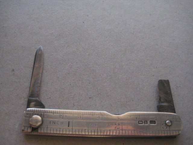 George V Silver Sided Extending Ruler Twin Steel Bladed Folding Penknife - 2