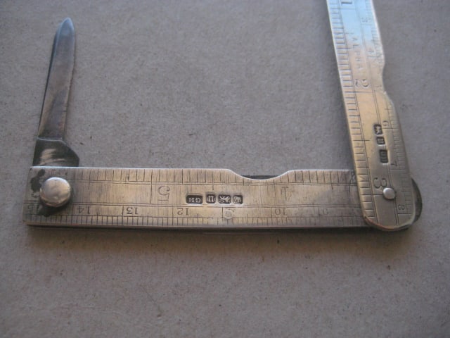 George V Silver Sided Extending Ruler Twin Steel Bladed Folding Penknife - 7