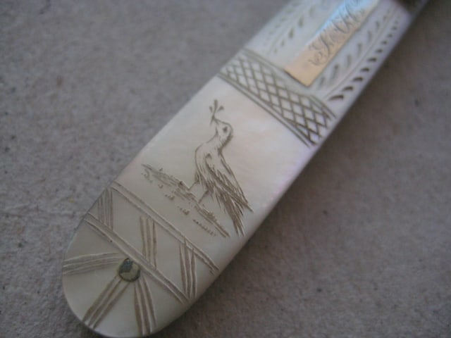 Victorian Mother of Pearl Hafted Silver Bladed Folding Fruit Fork - 3
