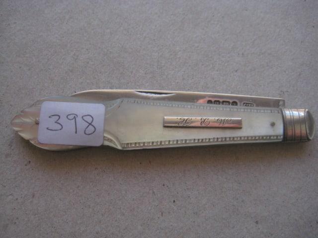 Victorian Mother of Pearl Hafted Silver Bladed Folding Fruit Knife - 8