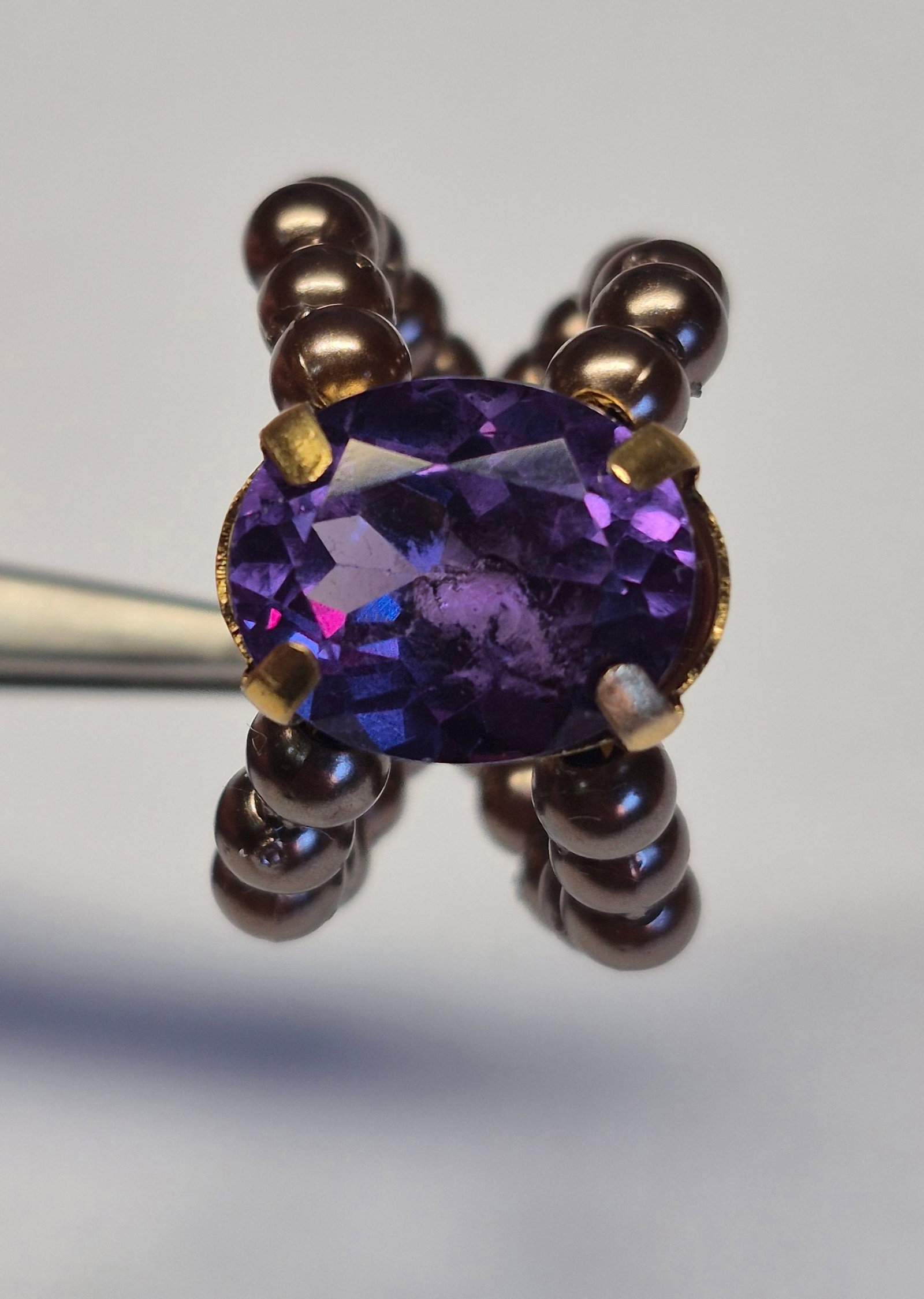 Elastic Ring With Purple Amethyst & Pearl Beads – Size 16 - 4