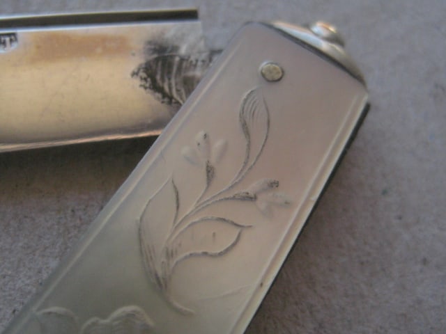 Victorian Mother of Pearl Hafted Silver Bladed Folding Fruit Knife - 6