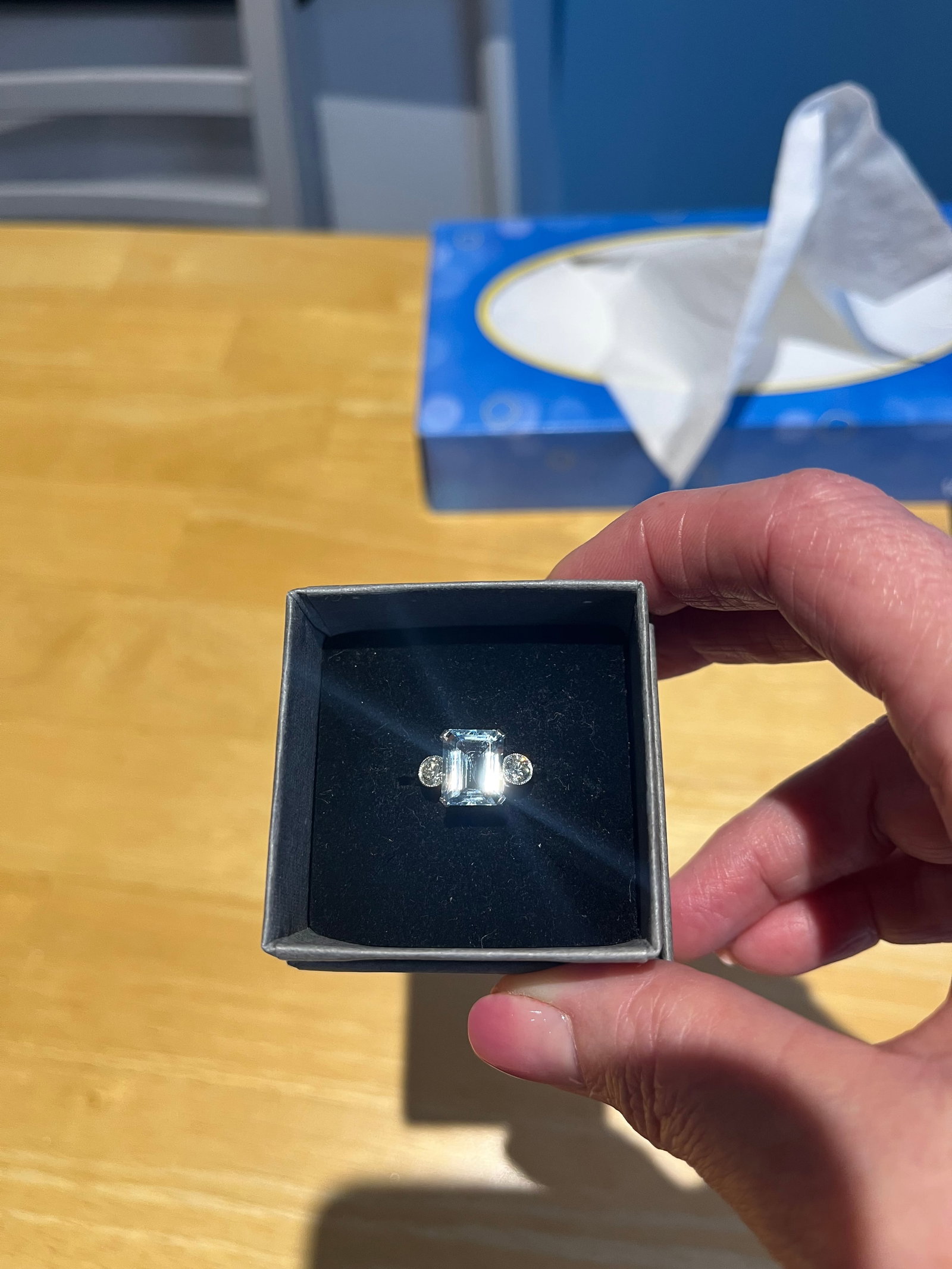 Platinum Aquamarine & Diamond Ring - 2