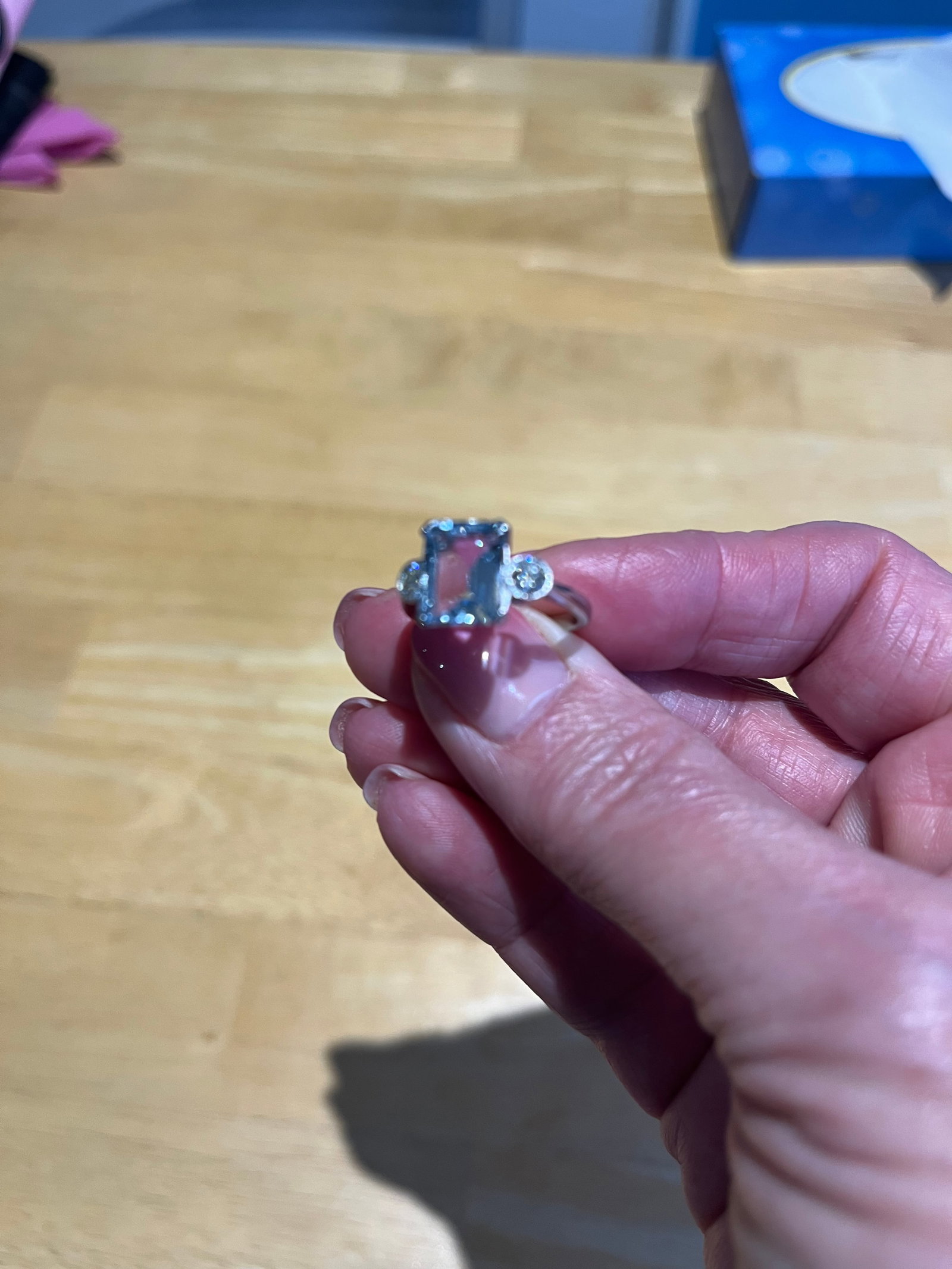 Platinum Aquamarine & Diamond Ring - 5