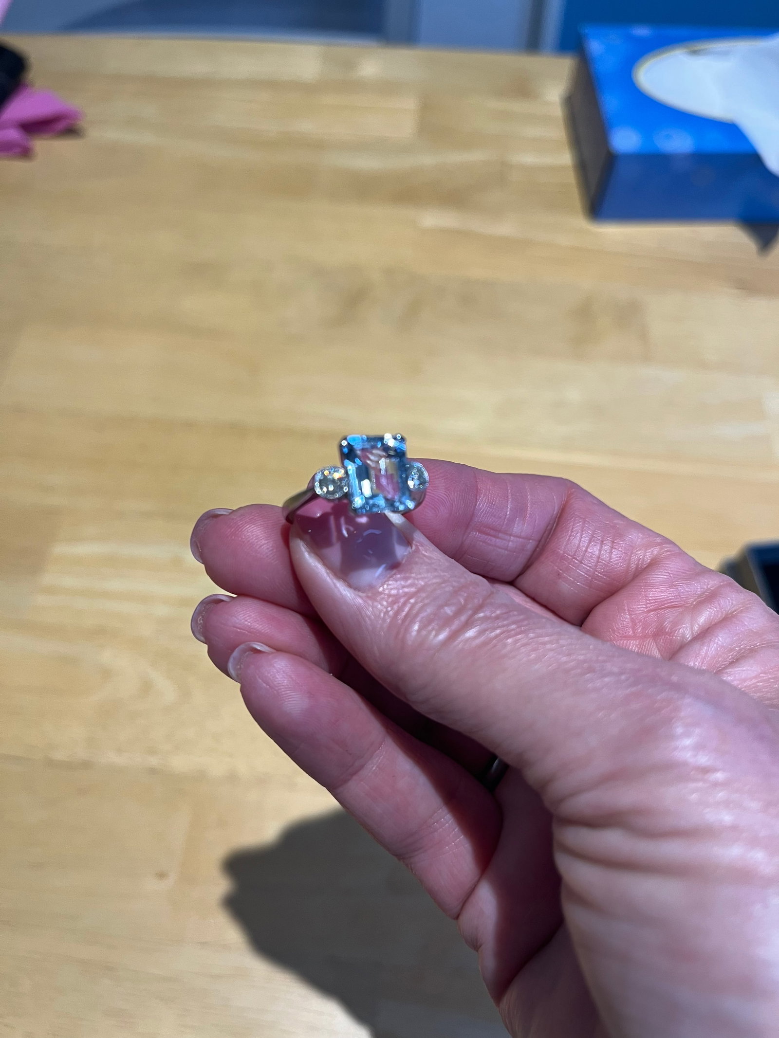 Platinum Aquamarine & Diamond Ring - 6
