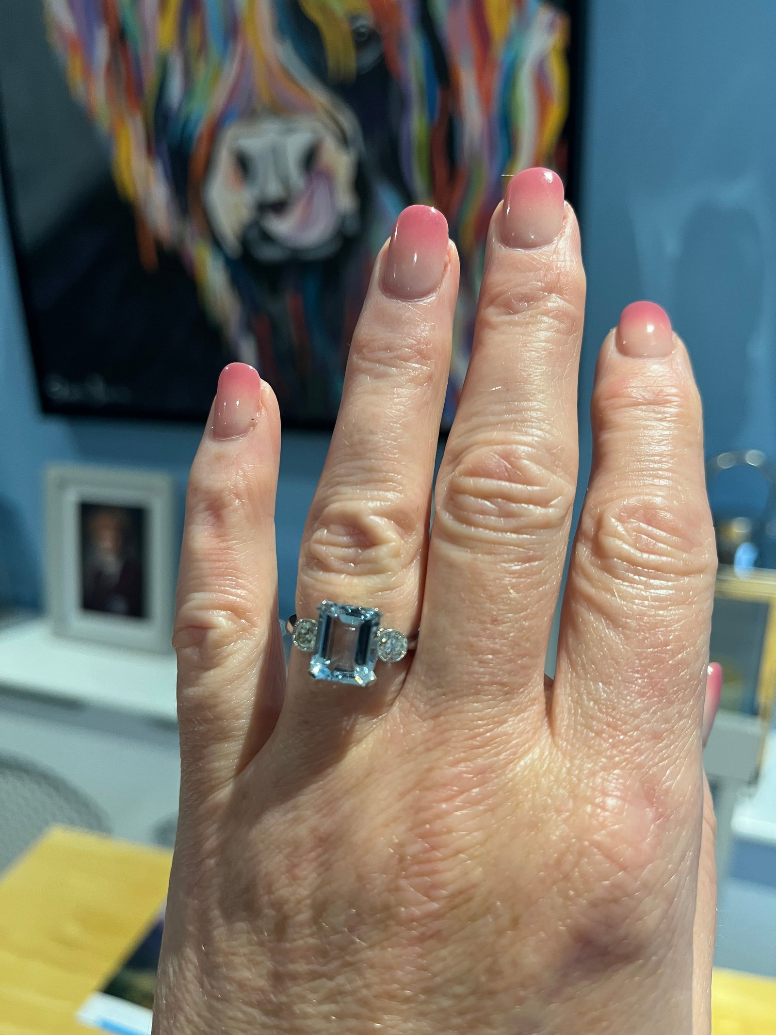 Platinum Aquamarine & Diamond Ring - 7