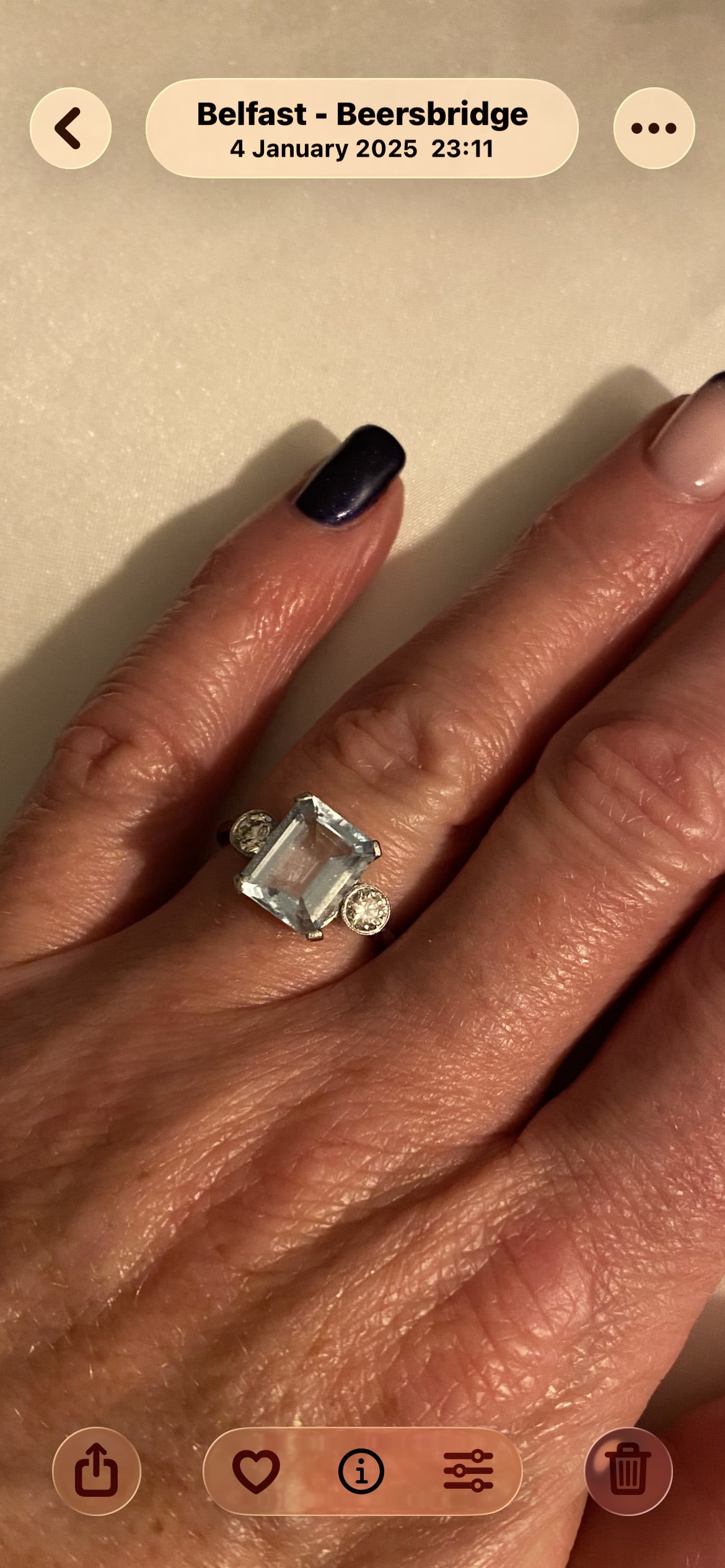 Platinum Aquamarine & Diamond Ring - 8