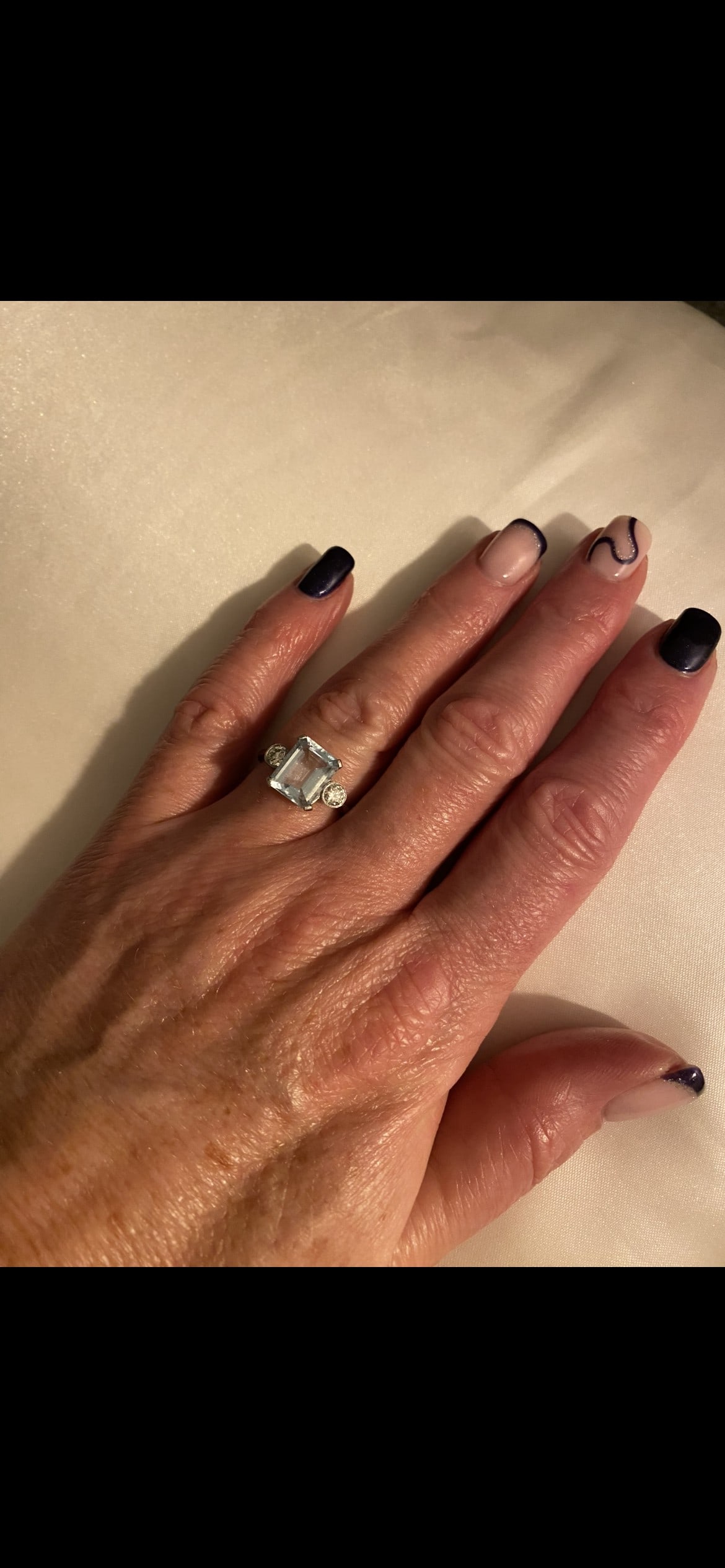 Platinum Aquamarine & Diamond Ring - 9