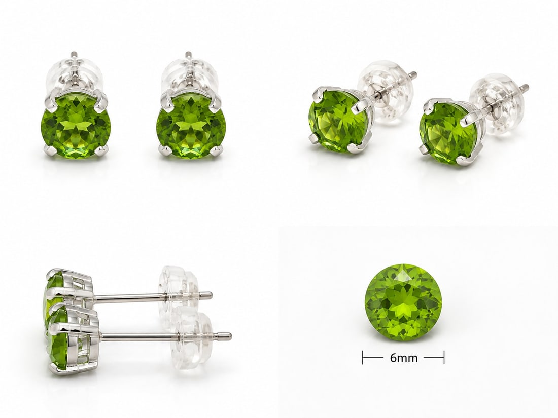 Peridot Stud Earrings 6mm – Sterling Silver 925 Classic Solitaire Earrings: Title: Peridot Stud Earrings 6mm – Sterling Silver 925 Classic Solitaire Earrings Description: Fresh and vibrant sterling silver stud earrings featuring brilliant 6mm round peridot