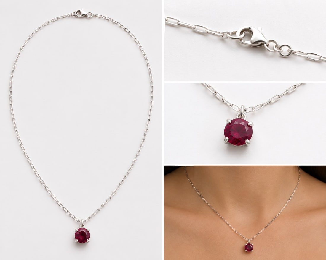 925 Sterling Silver Necklace With 8mm Ruby Corundum Pendant – 38cm Chain (1 of 1)