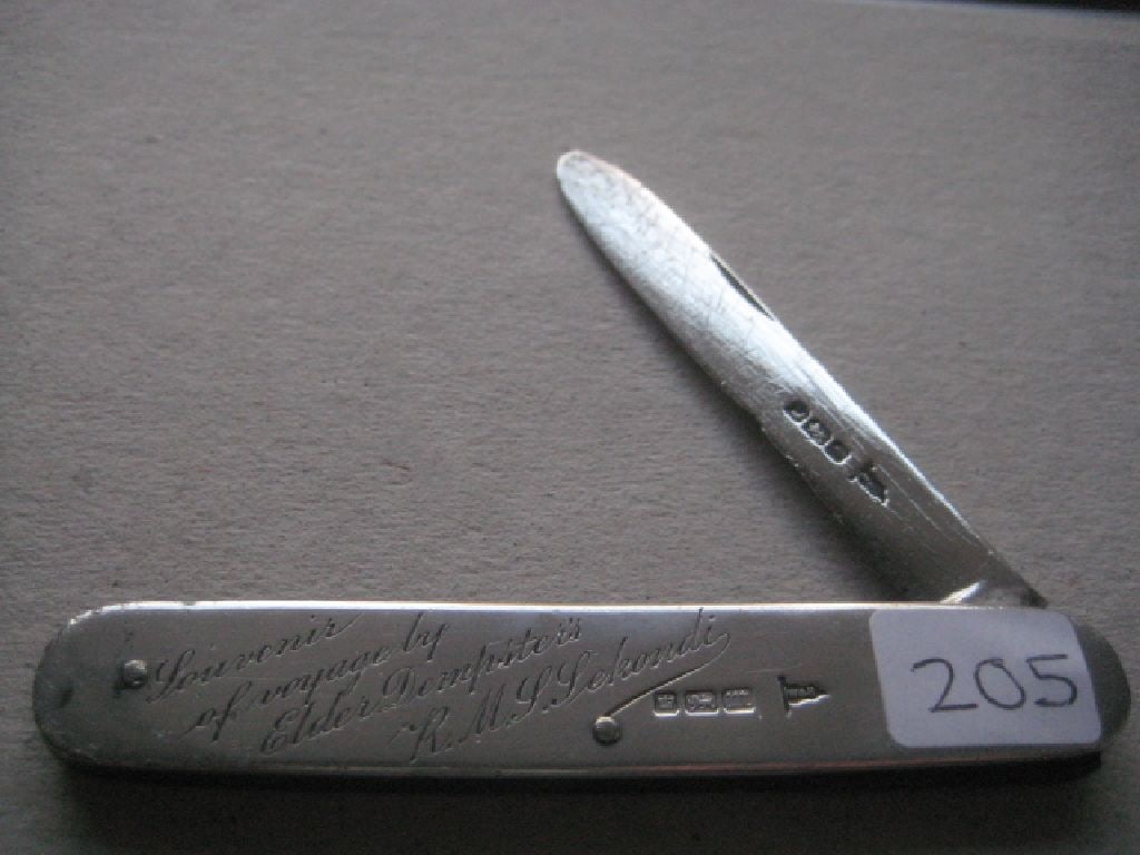 Rare Edwardian Elder Dempster Engraved All Silver Folding Fruit Knife (1 of 5)