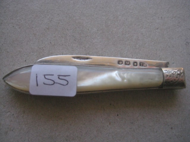 George V Mother of Pearl Hafted Silver Bladed Folding Fruit Knife - 9
