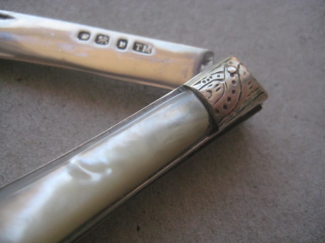George V Mother of Pearl Hafted Silver Bladed Folding Fruit Knife - 4