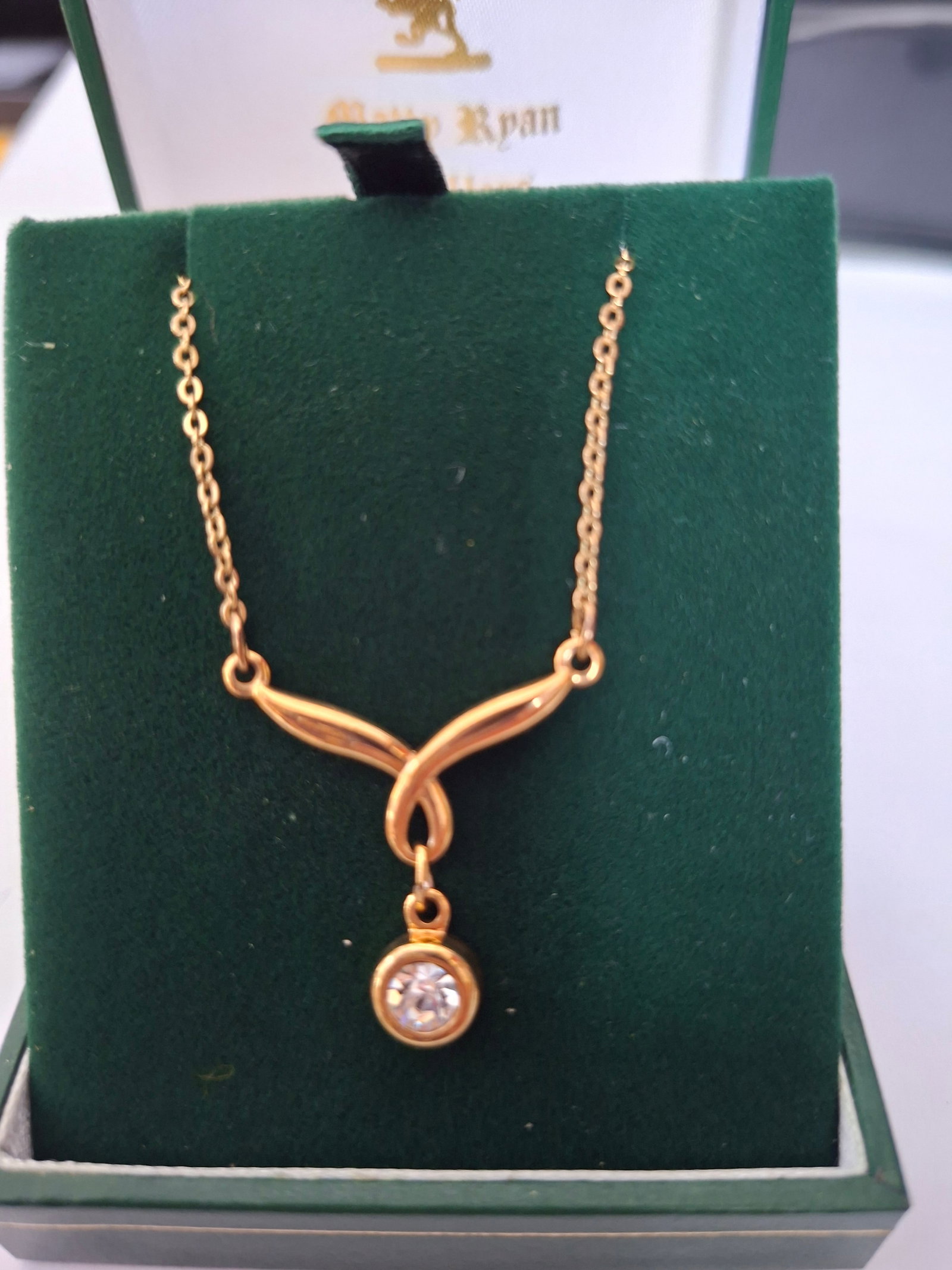 Golden Tone Chain and Pendant With Cubic Zirconia Stone - 2