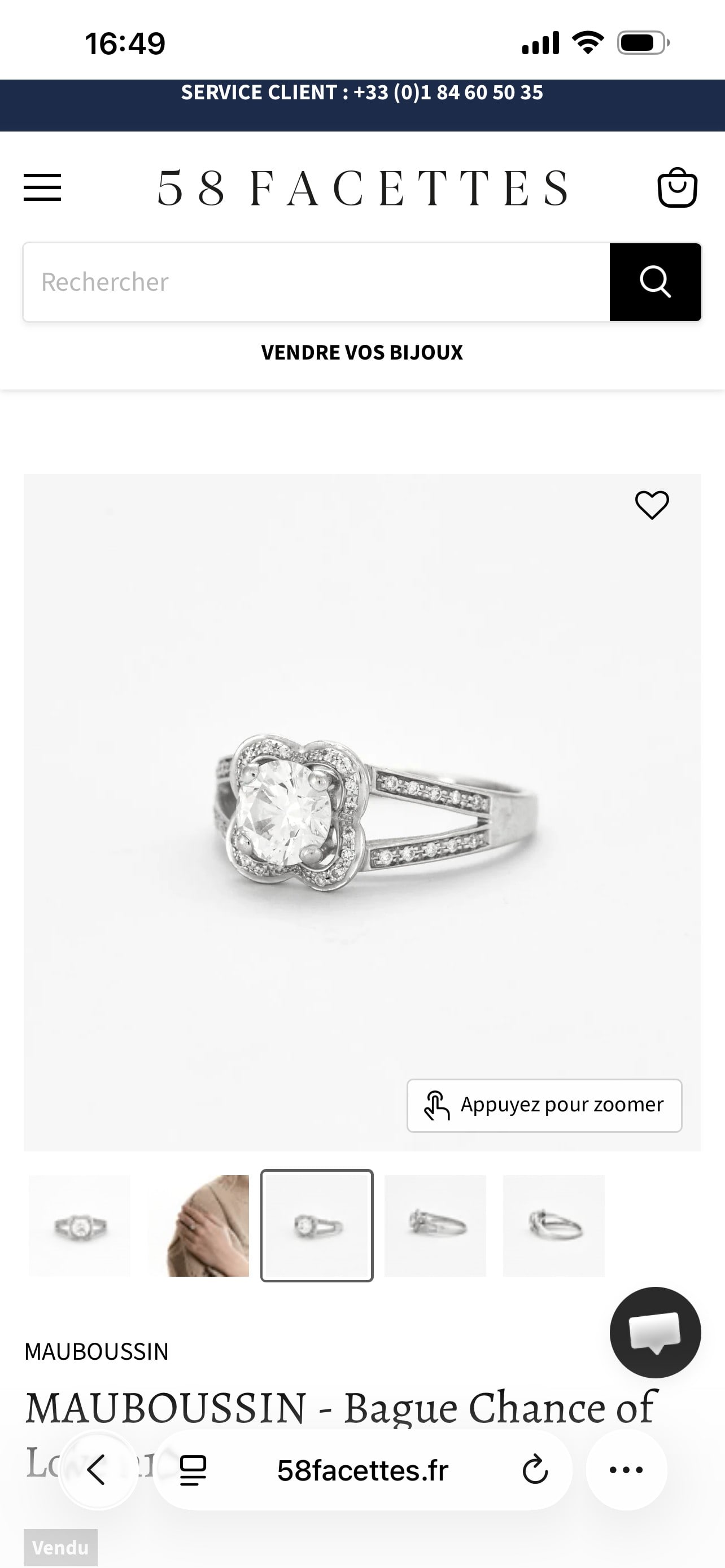 Bague Chance of Love Numéro 10 - Diamant 1 carat: Title: Bague Chance of Love Numéro 10 - Diamant 1 carat Description: Bague Mauboussin Chance of Love Certificat laboratoire pour le diamant de 1 carat Condition: Used Delivery option: Delivery