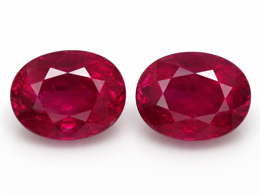 Pair of Ruby Corundum Oval Cut Loose Gemstones 8x6 mm Approx. 3 Ct Total: Title: Pair of Ruby Corundum Oval Cut Loose Gemstones 8x6 mm Approx. 3 Ct Total Description: Beautiful matching pair of Ruby Corundum loose gemstones with an elegant oval cut. Each gemstone
