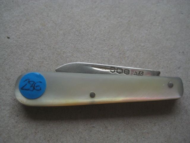 George V Mother of Pearl Hafted Silver Bladed Folding Fruit Knife - 7