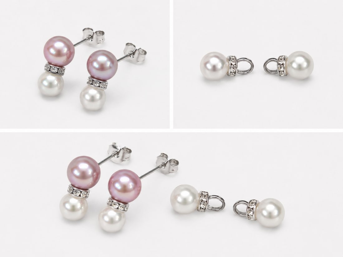 Silver-Plated Double Pearl Earrings – Pink & White Pearl Design - 2