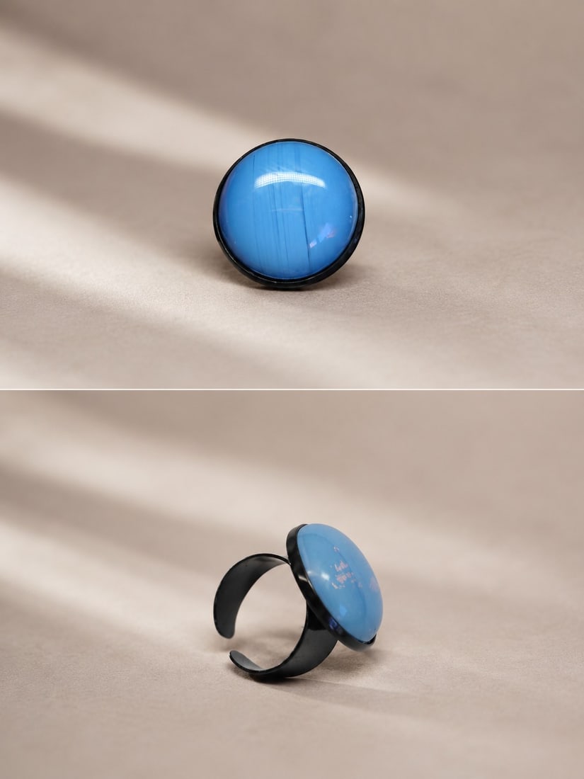 Blue Cat's Eye Adjustable Ring – Modern Statement Design